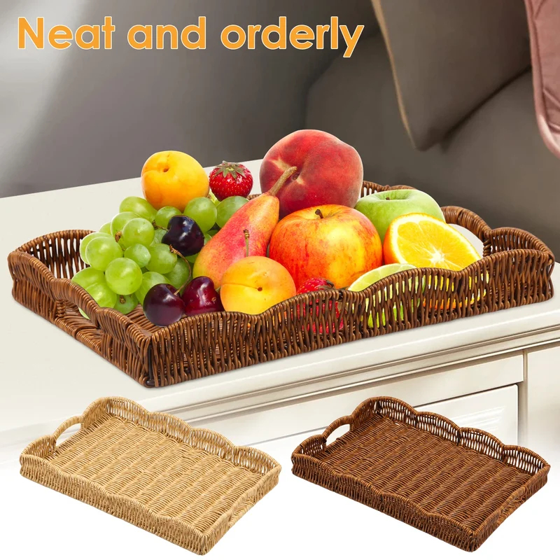 Home Cooking Recipes - Handgeweven rechthoekige dienblad van rotan voor