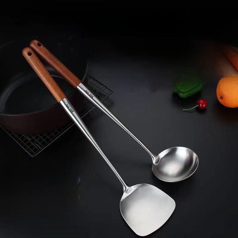Home Cooking Utensils - Verdikte roestvrijstalen wokspatel met lange steel